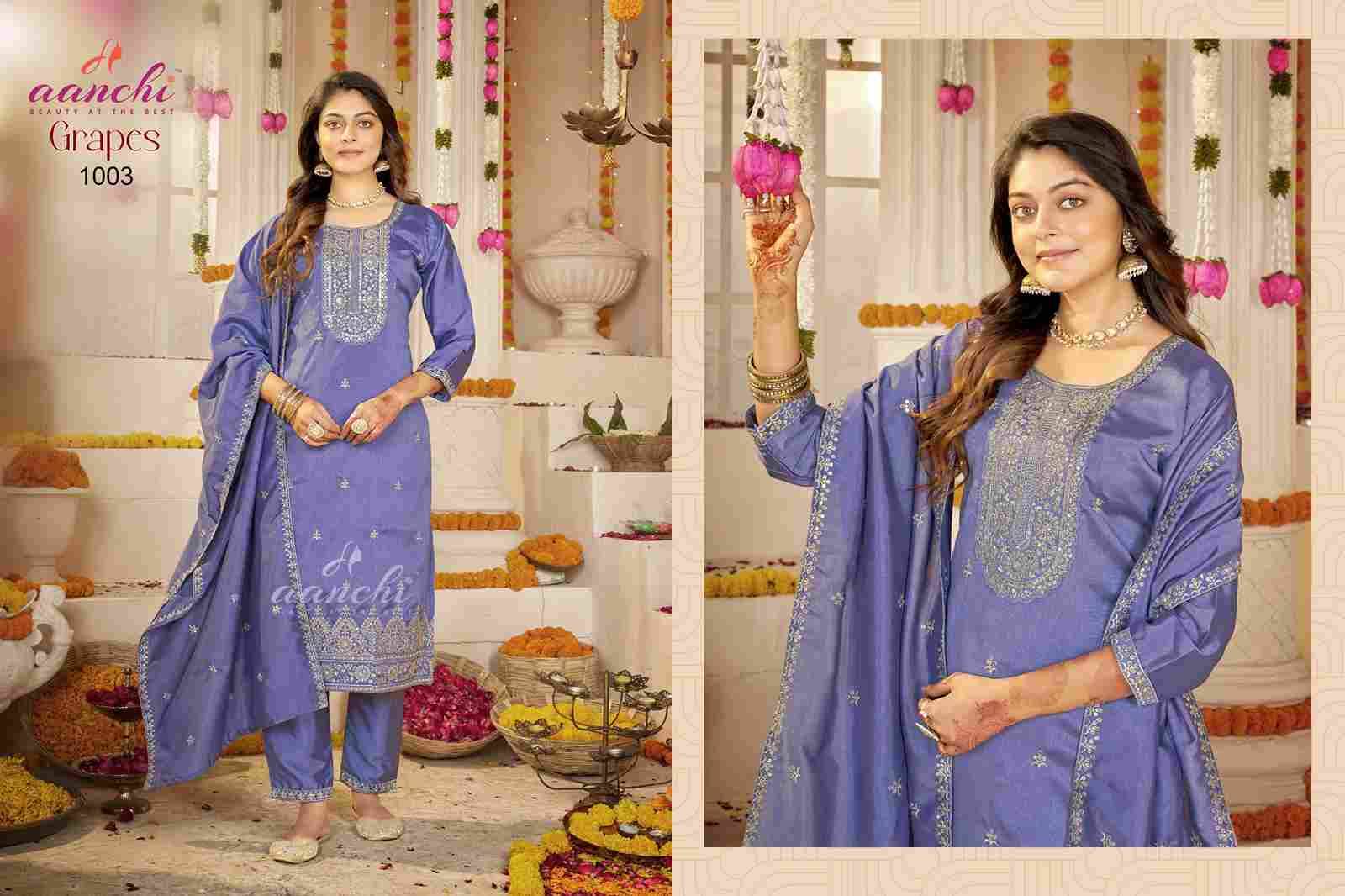 Grapes By Aanchi 1001 To 1003 Series Beautiful Stylish Festive Suits Fancy Colorful Casual Wear & Ethnic Wear & Ready To Wear Silk With Work Dresses At Wholesale Price