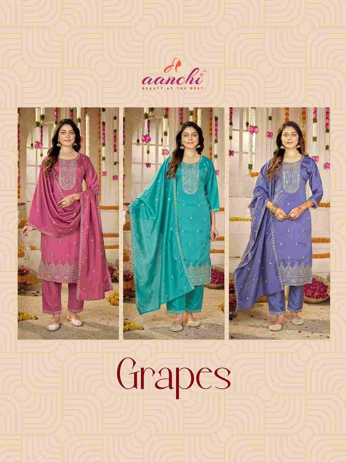Grapes By Aanchi 1001 To 1003 Series Beautiful Stylish Festive Suits Fancy Colorful Casual Wear & Ethnic Wear & Ready To Wear Silk With Work Dresses At Wholesale Price