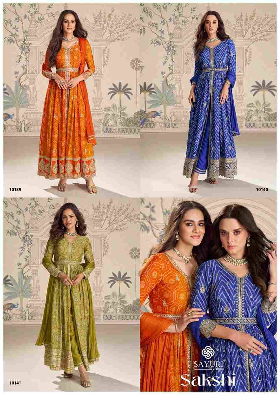 Sakshi By Sayuri 10139 To 10141 Series Beautiful Festive Suits Colorful Stylish Fancy Casual Wear & Ethnic Wear Premium Chinnon Silk Dresses At Wholesale Price