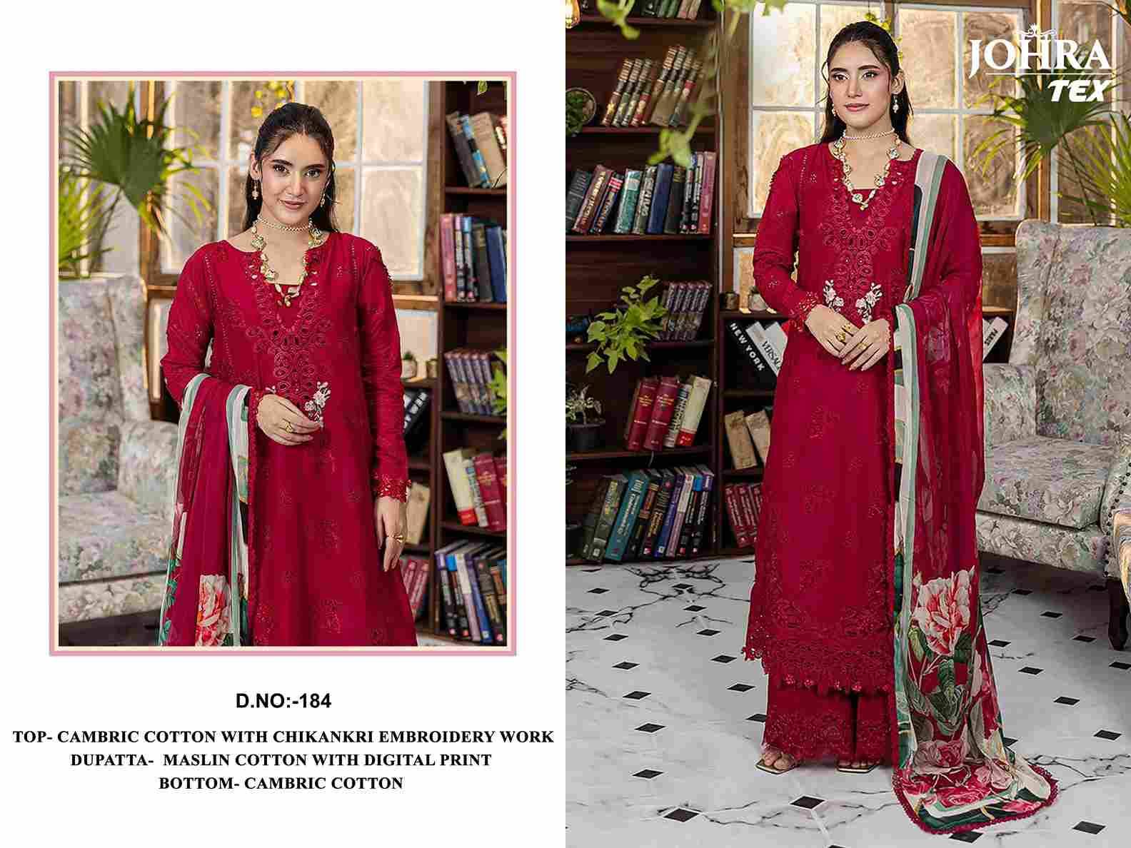 Johra Hit Design 184 By Johra Tex Beautiful Pakistani Suits Colorful Stylish Fancy Casual Wear & Ethnic Wear Cambric Cotton Embroidered Dresses At Wholesale Price