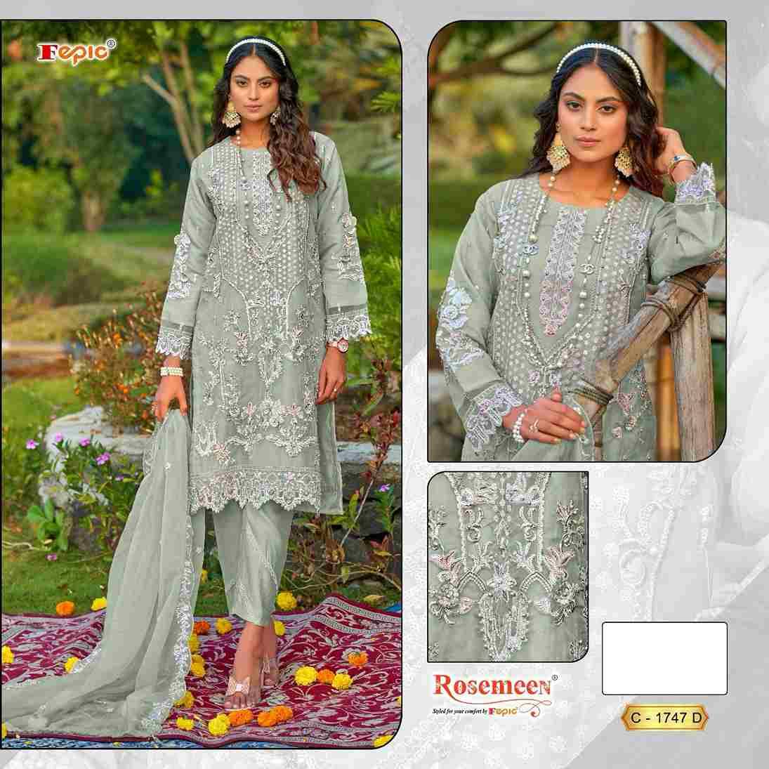 Fepic 1747 Colours By Fepic 1747-A To 1747-D Series Beautiful Pakistani Suits Colorful Stylish Fancy Casual Wear & Ethnic Wear Organza Embroidered Dresses At Wholesale Price