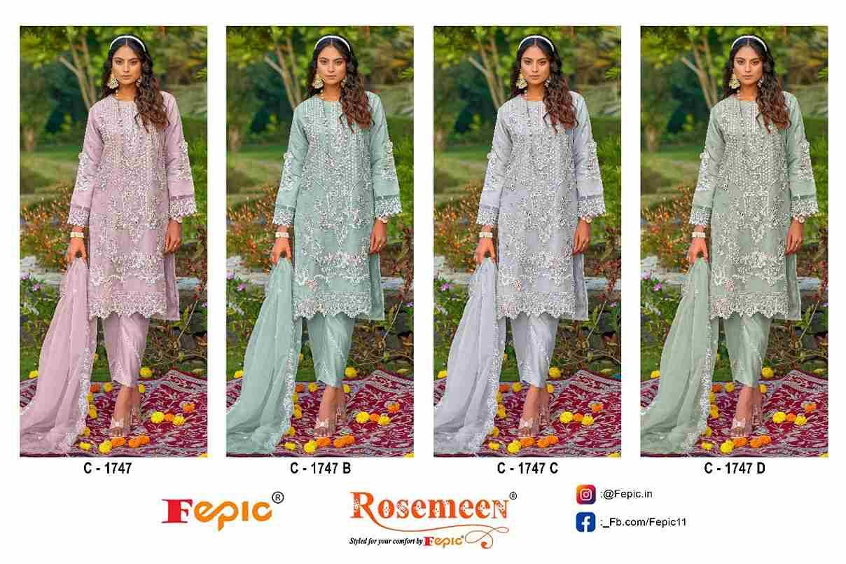 Fepic 1747 Colours By Fepic 1747-A To 1747-D Series Beautiful Pakistani Suits Colorful Stylish Fancy Casual Wear & Ethnic Wear Organza Embroidered Dresses At Wholesale Price