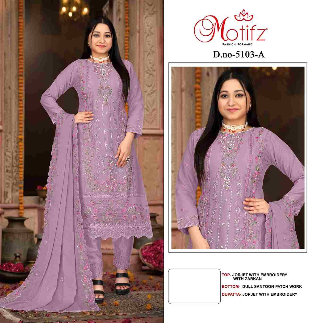 Motifz Hit Design 5103 Colours By Motifz 5103-A To 5103-D Series Beautiful Pakistani Suits Colorful Stylish Fancy Casual Wear & Ethnic Wear Georgette Dresses At Wholesale Price