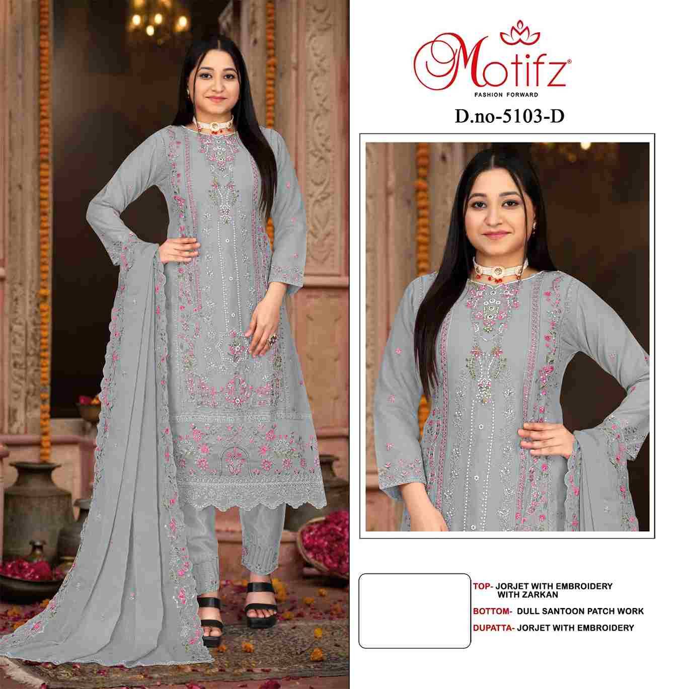 Motifz Hit Design 5103 Colours By Motifz 5103-A To 5103-D Series Beautiful Pakistani Suits Colorful Stylish Fancy Casual Wear & Ethnic Wear Georgette Dresses At Wholesale Price