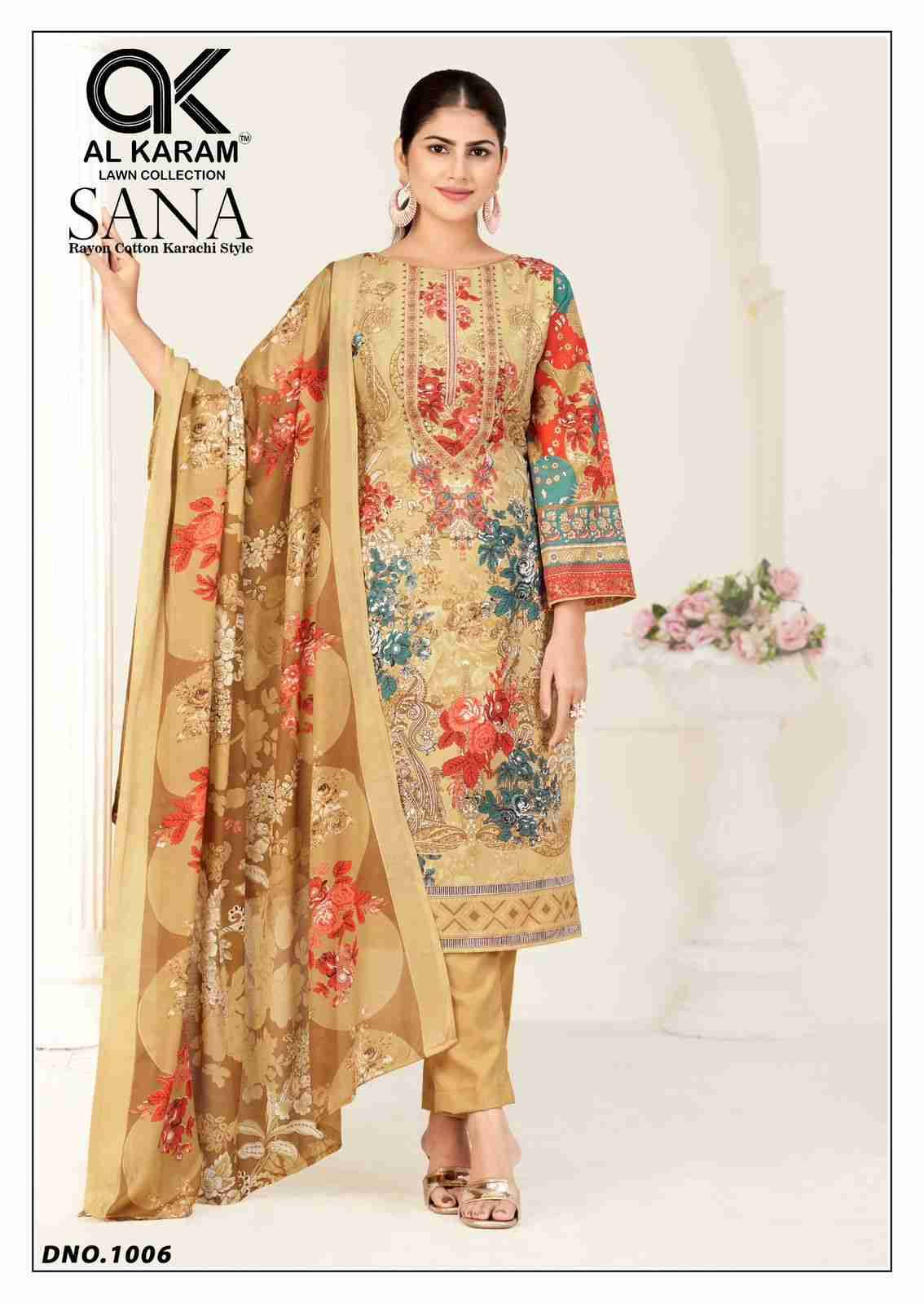 Sana By Al Karam Lawn Collection 1001 To 1006 Series Beautiful Festive Suits Colorful Stylish Fancy Casual Wear & Ethnic Wear Rayon Print Dresses At Wholesale Price