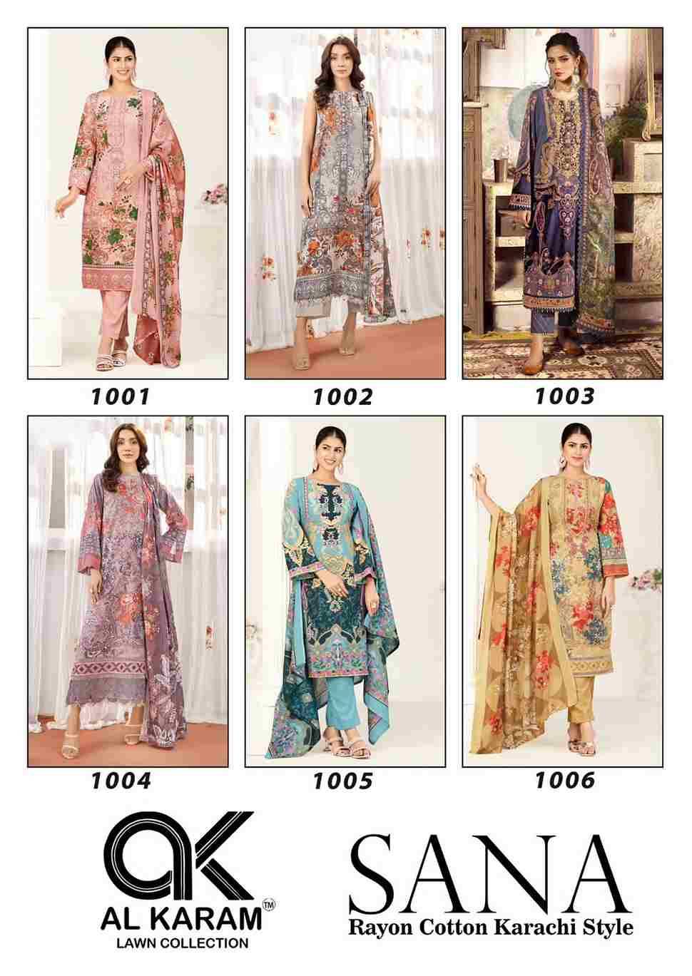 Sana By Al Karam Lawn Collection 1001 To 1006 Series Beautiful Festive Suits Colorful Stylish Fancy Casual Wear & Ethnic Wear Rayon Print Dresses At Wholesale Price