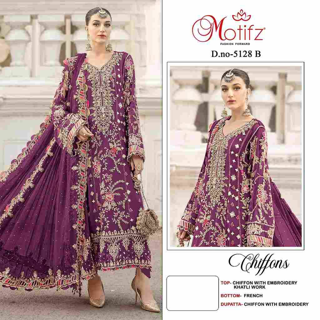 Motifz Hit Design 5128 Colours By Motifz 5128-A To 5128-D Series Beautiful Pakistani Suits Colorful Stylish Fancy Casual Wear & Ethnic Wear Chiffon Dresses At Wholesale Price