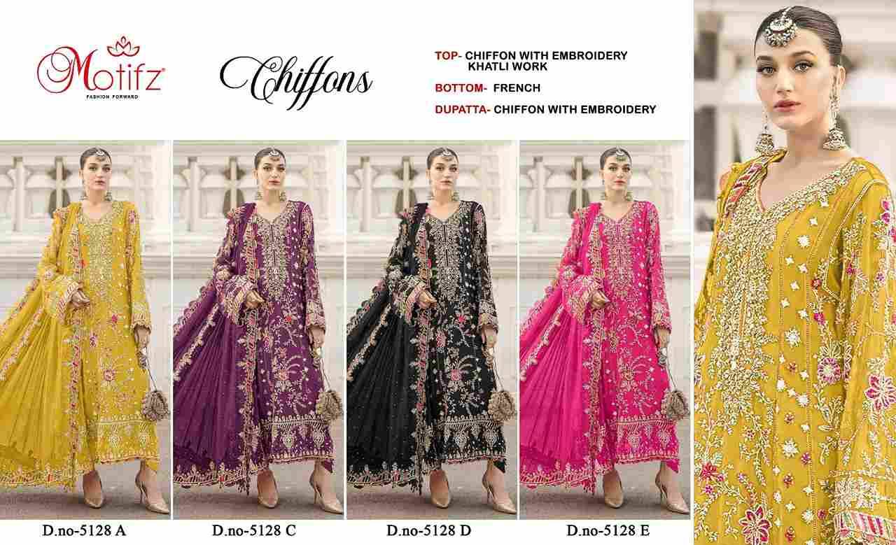 Motifz Hit Design 5128 Colours By Motifz 5128-A To 5128-D Series Beautiful Pakistani Suits Colorful Stylish Fancy Casual Wear & Ethnic Wear Chiffon Dresses At Wholesale Price