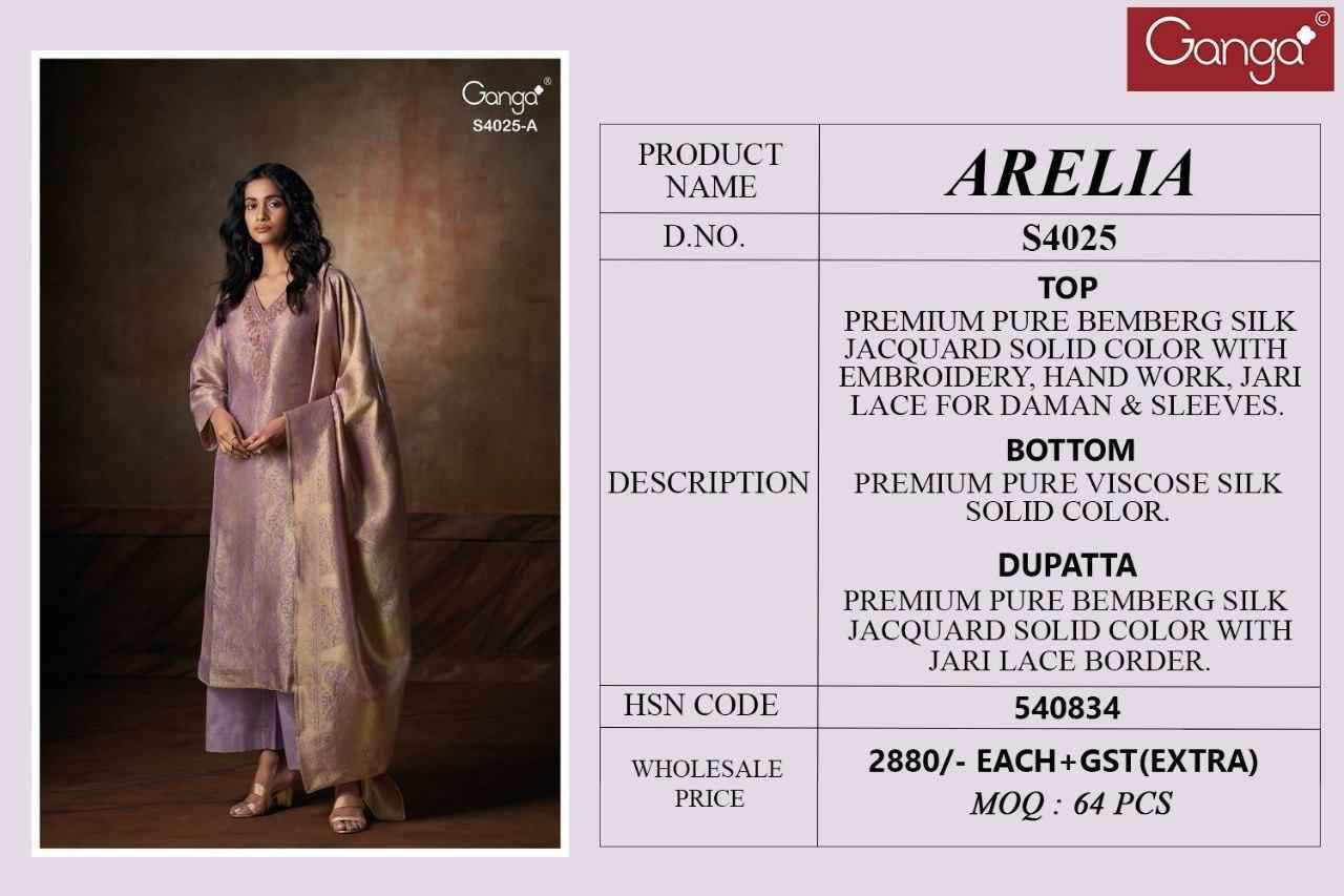 Arelia-4025 By Ganga Fashion 4025-A To 4025-B Series Beautiful Festive Suits Stylish Colorful Fancy Casual Wear & Ethnic Wear Premium Pure Bemberg Silk Jacquard Dresses At Wholesale Price