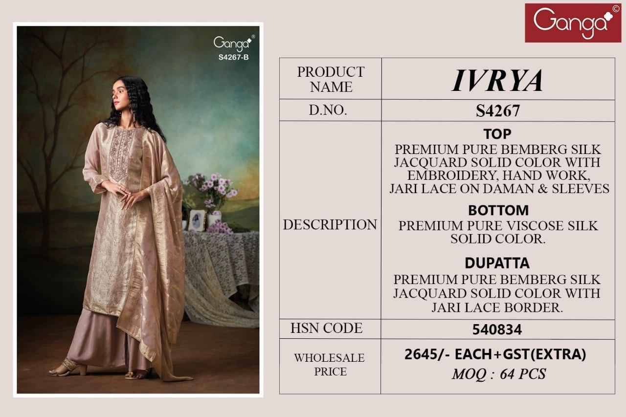 Ivrya-4267 By Ganga Fashion 4267-A To 4267-B Series Beautiful Festive Suits Stylish Colorful Fancy Casual Wear & Ethnic Wear Premium Bemberg Silk Print Dresses At Wholesale Price