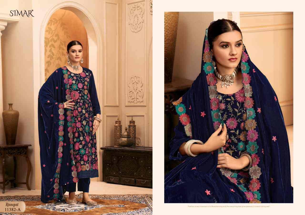Rangat By Simar 11382-A To 11382-D Series Beautiful Festive Suits Colorful Stylish Fancy Casual Wear & Ethnic Wear Premium Velvet Dresses At Wholesale Price