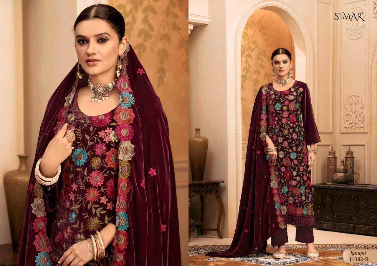 Rangat By Simar 11382-A To 11382-D Series Beautiful Festive Suits Colorful Stylish Fancy Casual Wear & Ethnic Wear Premium Velvet Dresses At Wholesale Price