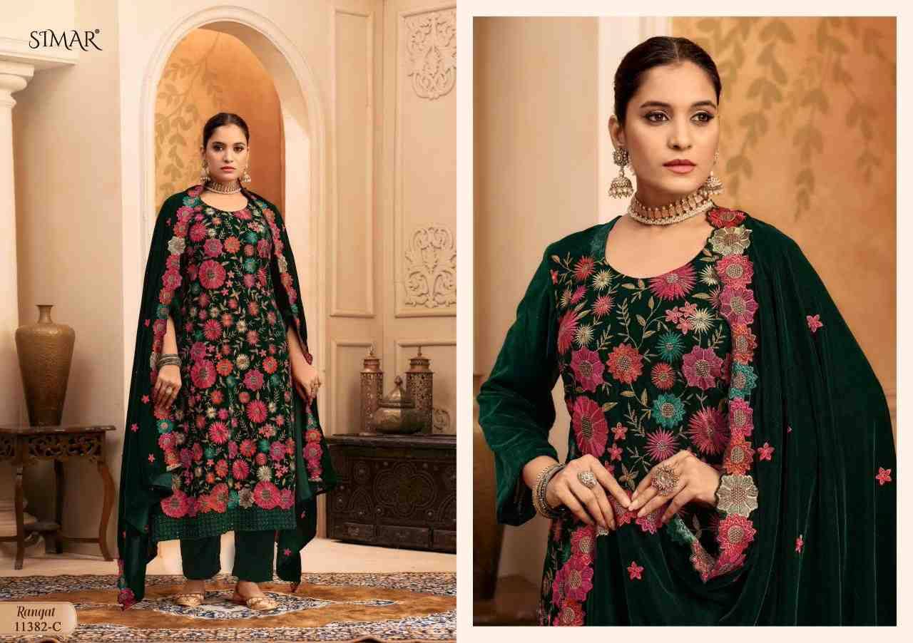 Rangat By Simar 11382-A To 11382-D Series Beautiful Festive Suits Colorful Stylish Fancy Casual Wear & Ethnic Wear Premium Velvet Dresses At Wholesale Price