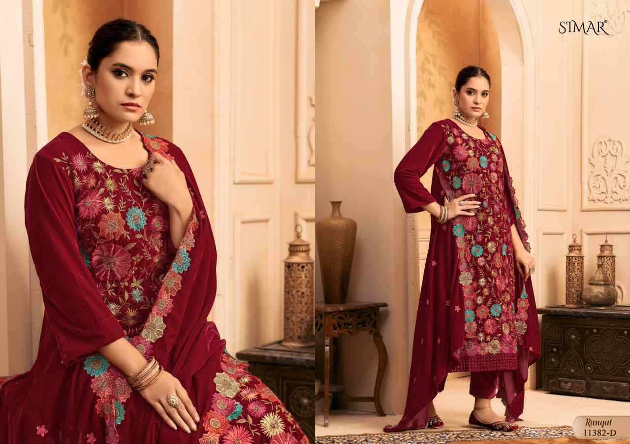 Rangat By Simar 11382-A To 11382-D Series Beautiful Festive Suits Colorful Stylish Fancy Casual Wear & Ethnic Wear Premium Velvet Dresses At Wholesale Price