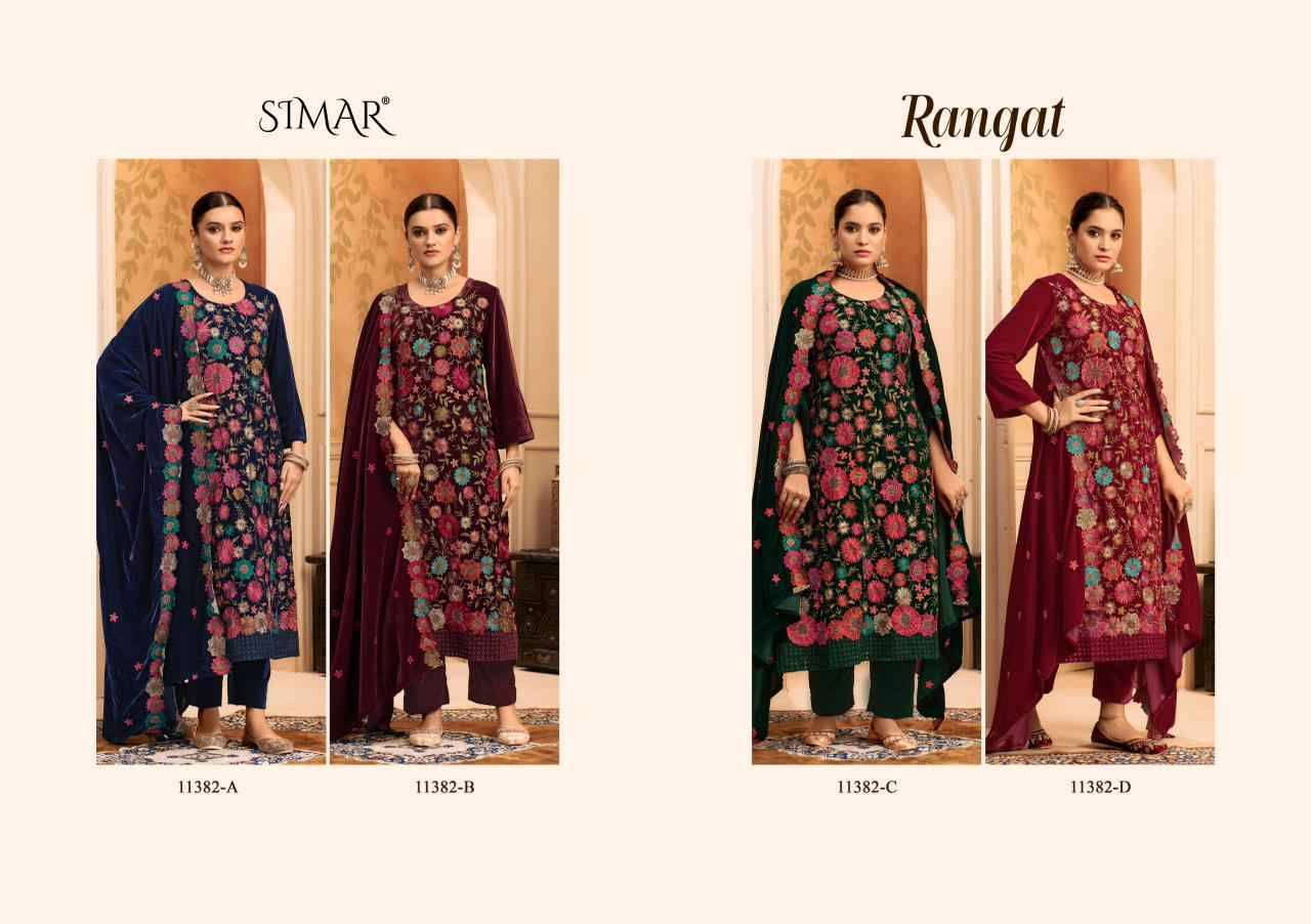 Rangat By Simar 11382-A To 11382-D Series Beautiful Festive Suits Colorful Stylish Fancy Casual Wear & Ethnic Wear Premium Velvet Dresses At Wholesale Price