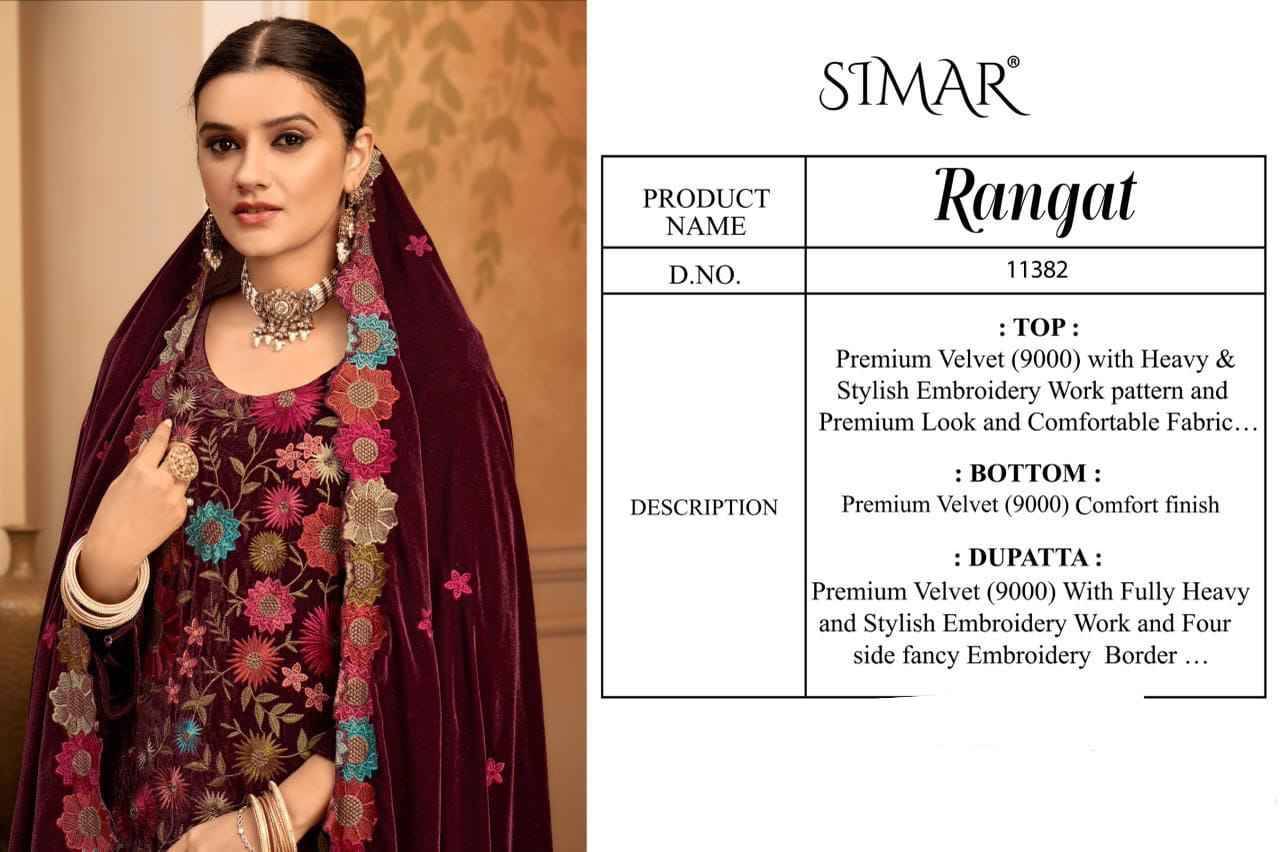 Rangat By Simar 11382-A To 11382-D Series Beautiful Festive Suits Colorful Stylish Fancy Casual Wear & Ethnic Wear Premium Velvet Dresses At Wholesale Price
