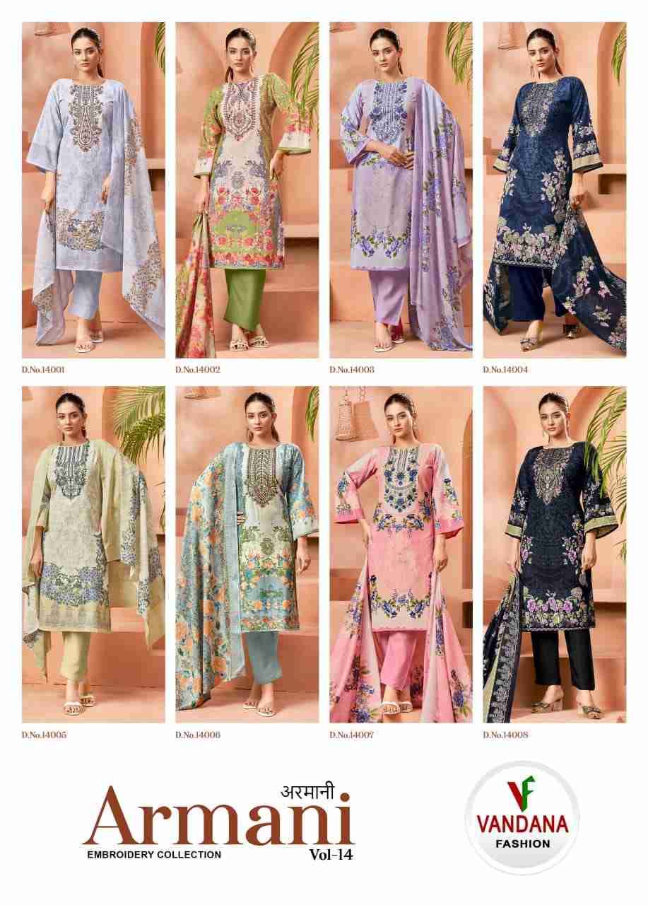 Armani Vol-14 By Vandana Fashion 14001 To 14008 Series Beautiful Festive Suits Stylish Fancy Colorful Casual Wear & Ethnic Wear Soft Cotton Print Dresses At Wholesale Price