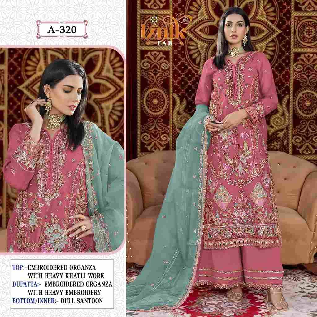 Iznik 320 Colours By Iznik Fab 320-A To 320-D Series Designer Pakistani Suits Beautiful Stylish Fancy Colorful Party Wear & Occasional Wear Organza With Embroidery Dresses At Wholesale Price