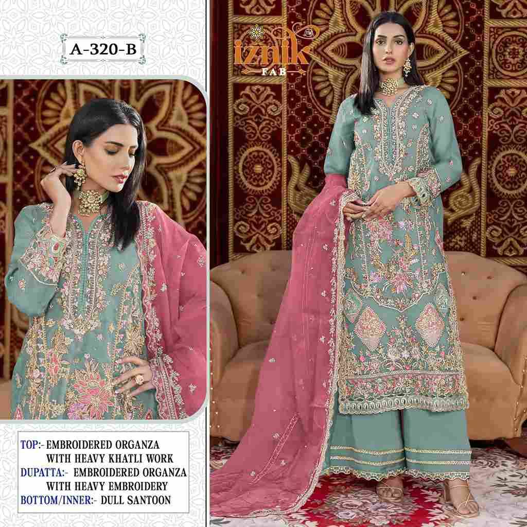 Iznik 320 Colours By Iznik Fab 320-A To 320-D Series Designer Pakistani Suits Beautiful Stylish Fancy Colorful Party Wear & Occasional Wear Organza With Embroidery Dresses At Wholesale Price