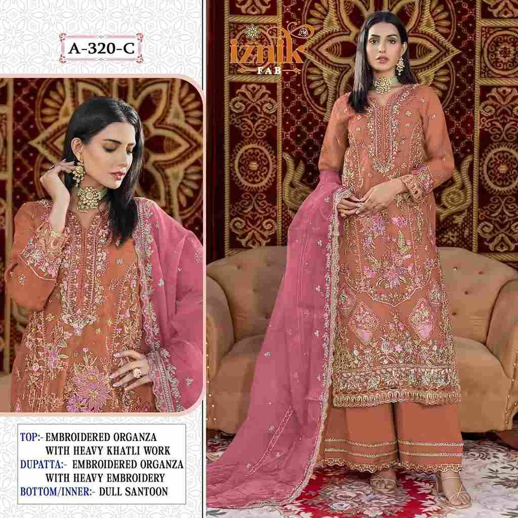 Iznik 320 Colours By Iznik Fab 320-A To 320-D Series Designer Pakistani Suits Beautiful Stylish Fancy Colorful Party Wear & Occasional Wear Organza With Embroidery Dresses At Wholesale Price
