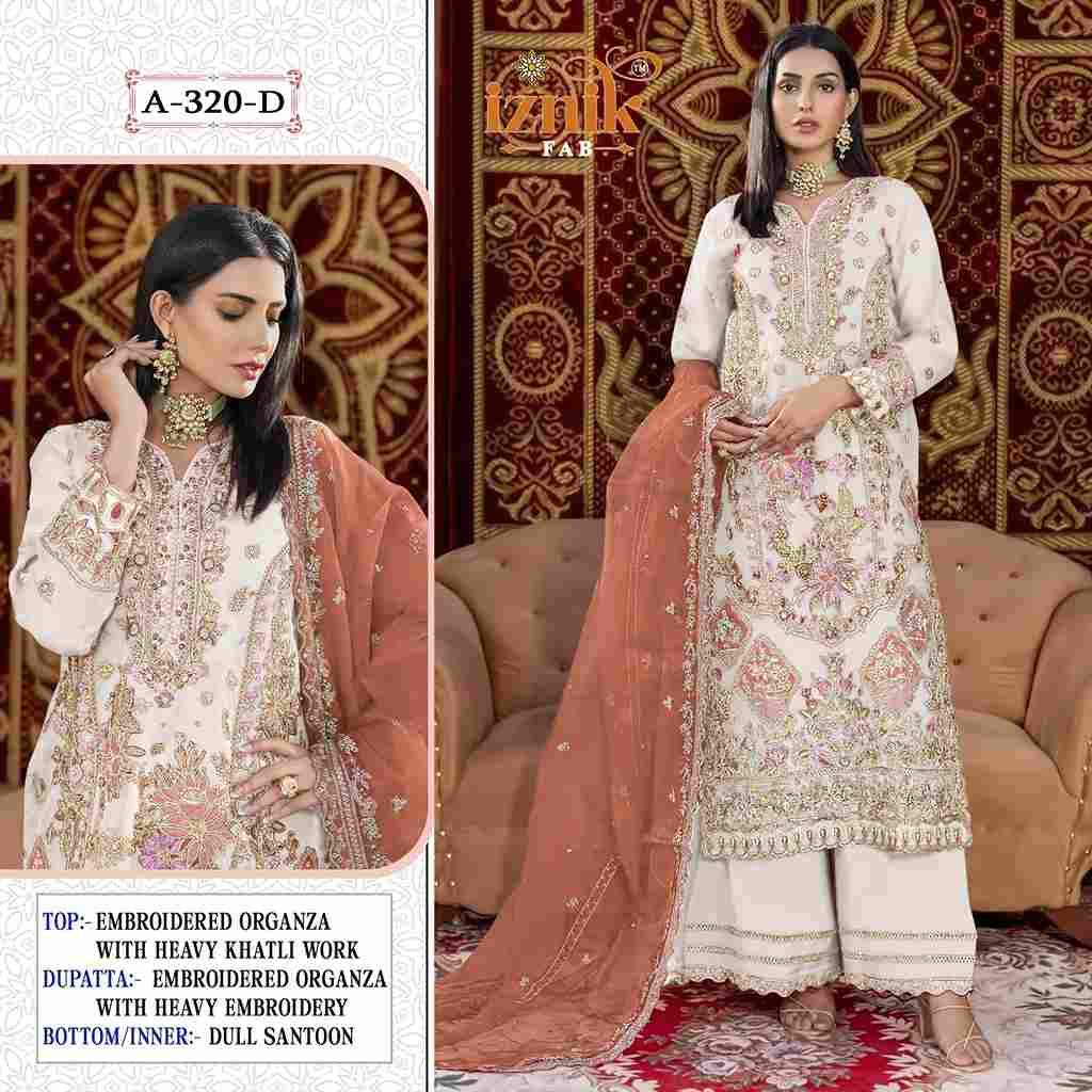 Iznik 320 Colours By Iznik Fab 320-A To 320-D Series Designer Pakistani Suits Beautiful Stylish Fancy Colorful Party Wear & Occasional Wear Organza With Embroidery Dresses At Wholesale Price