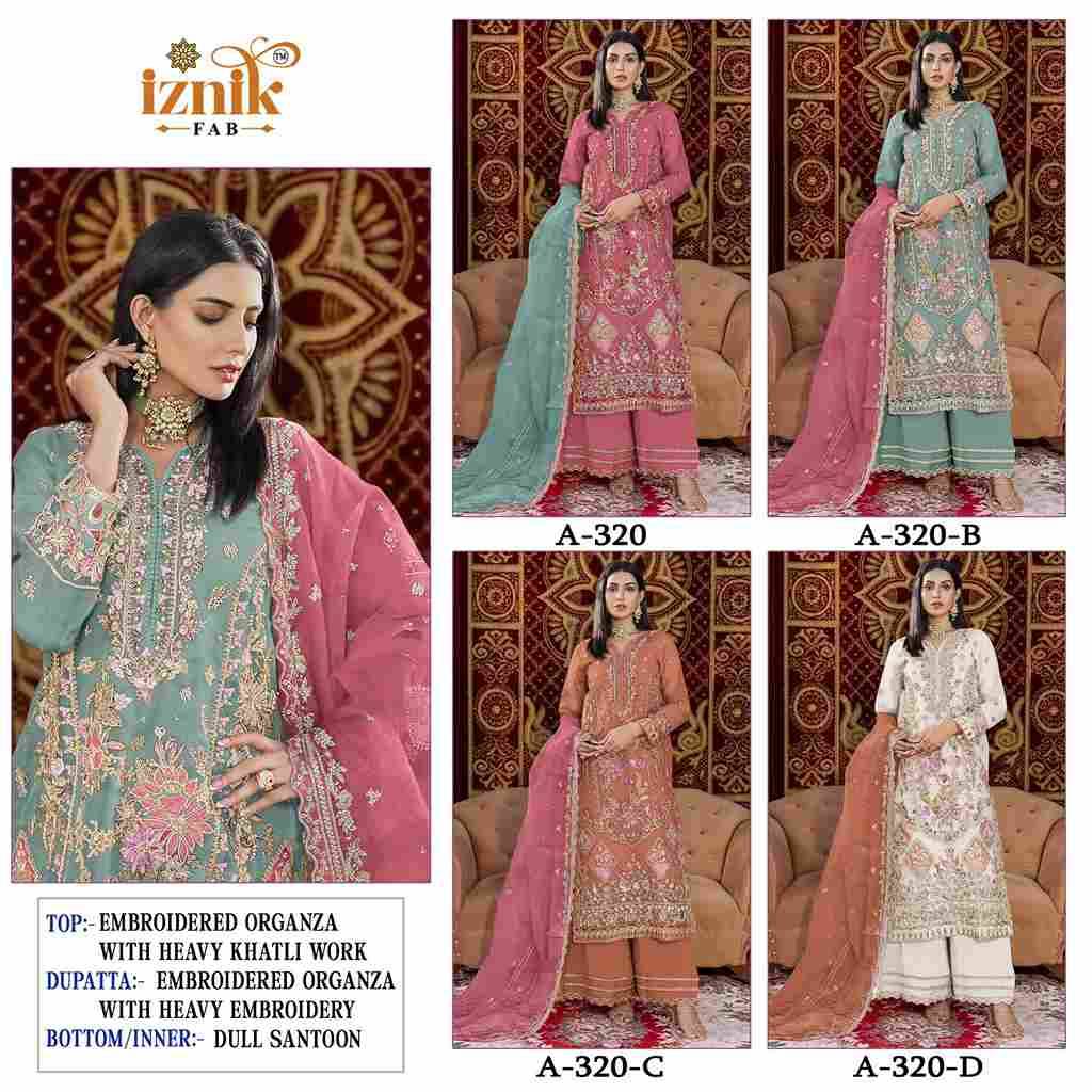 Iznik 320 Colours By Iznik Fab 320-A To 320-D Series Designer Pakistani Suits Beautiful Stylish Fancy Colorful Party Wear & Occasional Wear Organza With Embroidery Dresses At Wholesale Price