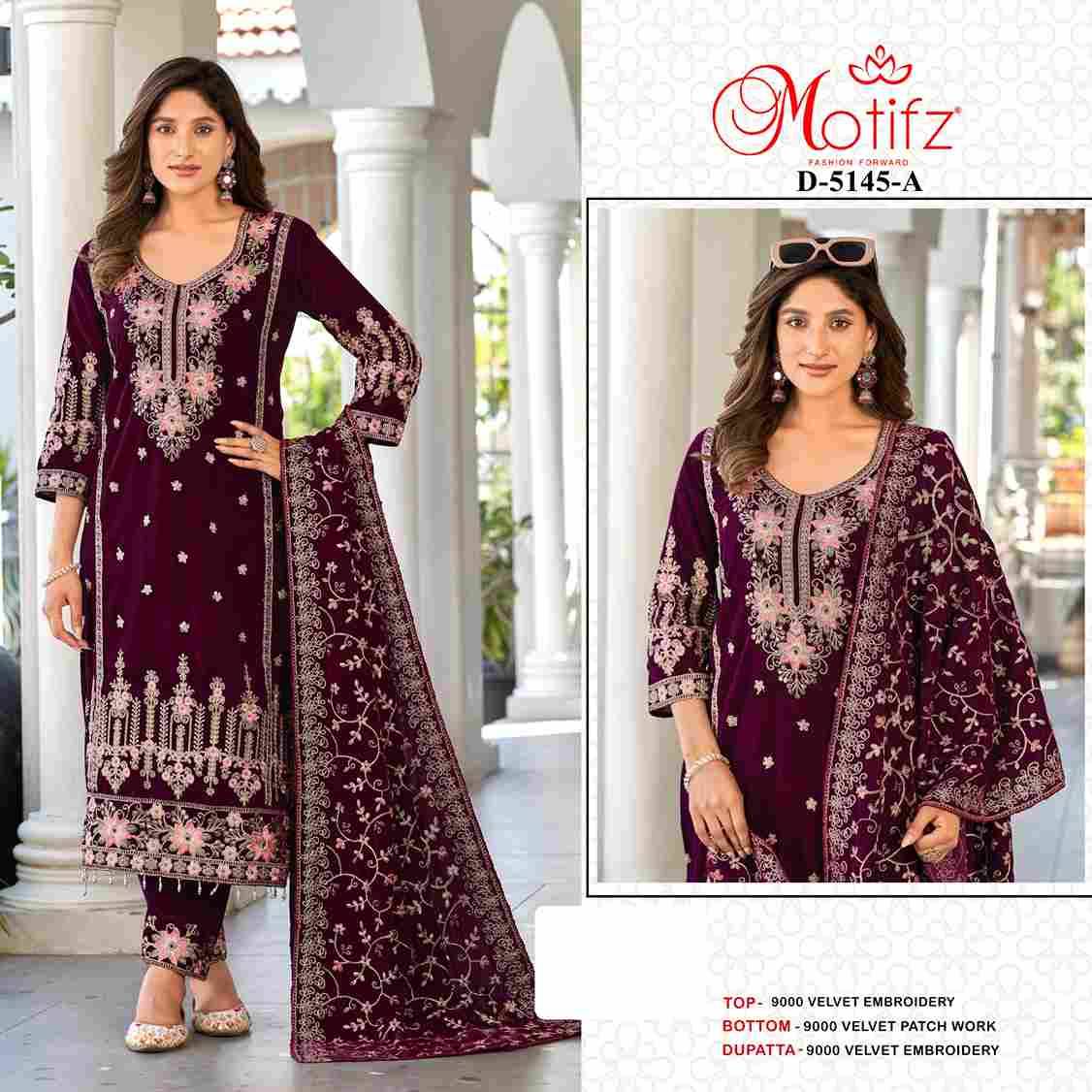 Motifz Hit Design 5145 Colours By Motifz 5145-A To 5145-D Series Beautiful Pakistani Suits Colorful Stylish Fancy Casual Wear & Ethnic Wear Velvet Dresses At Wholesale Price
