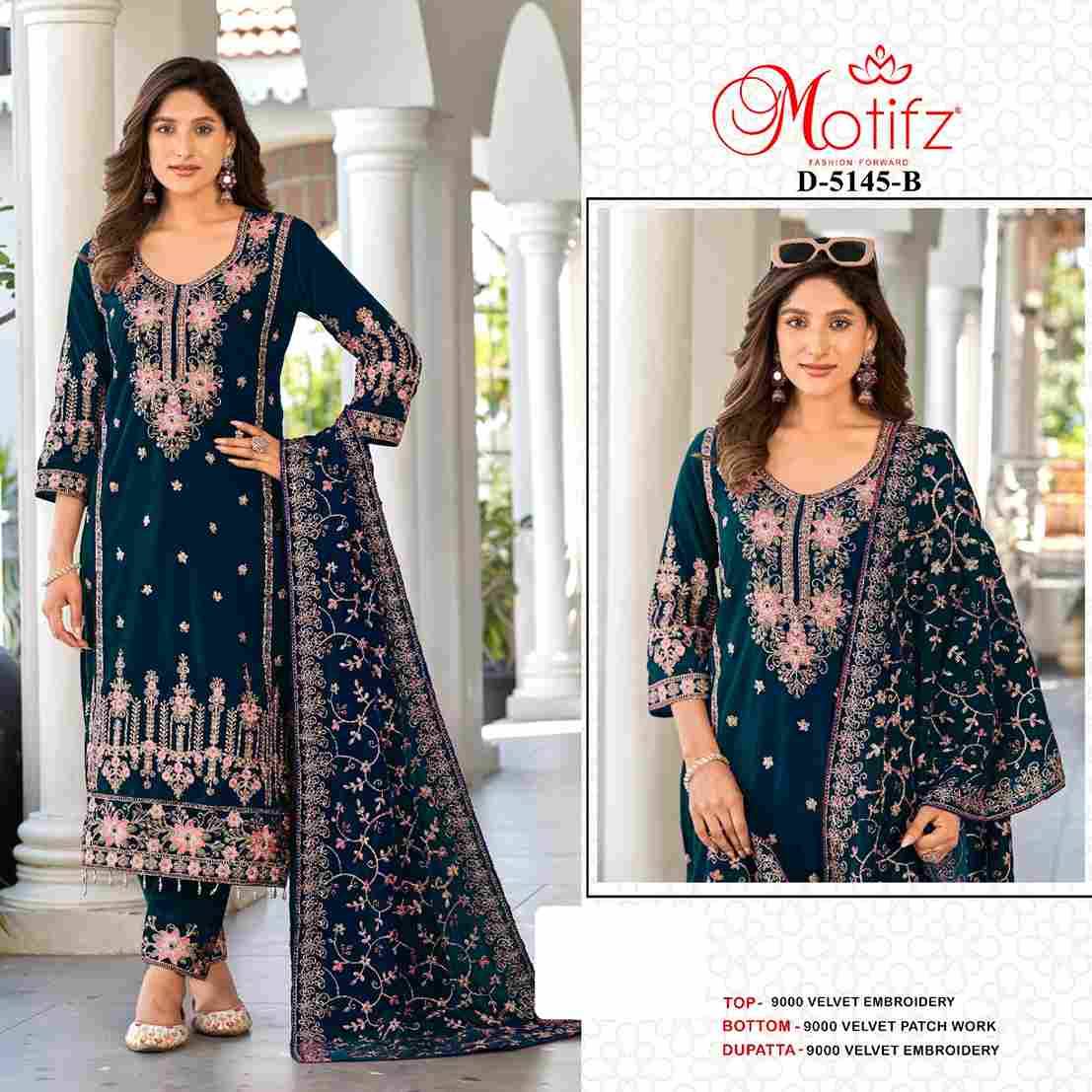Motifz Hit Design 5145 Colours By Motifz 5145-A To 5145-D Series Beautiful Pakistani Suits Colorful Stylish Fancy Casual Wear & Ethnic Wear Velvet Dresses At Wholesale Price