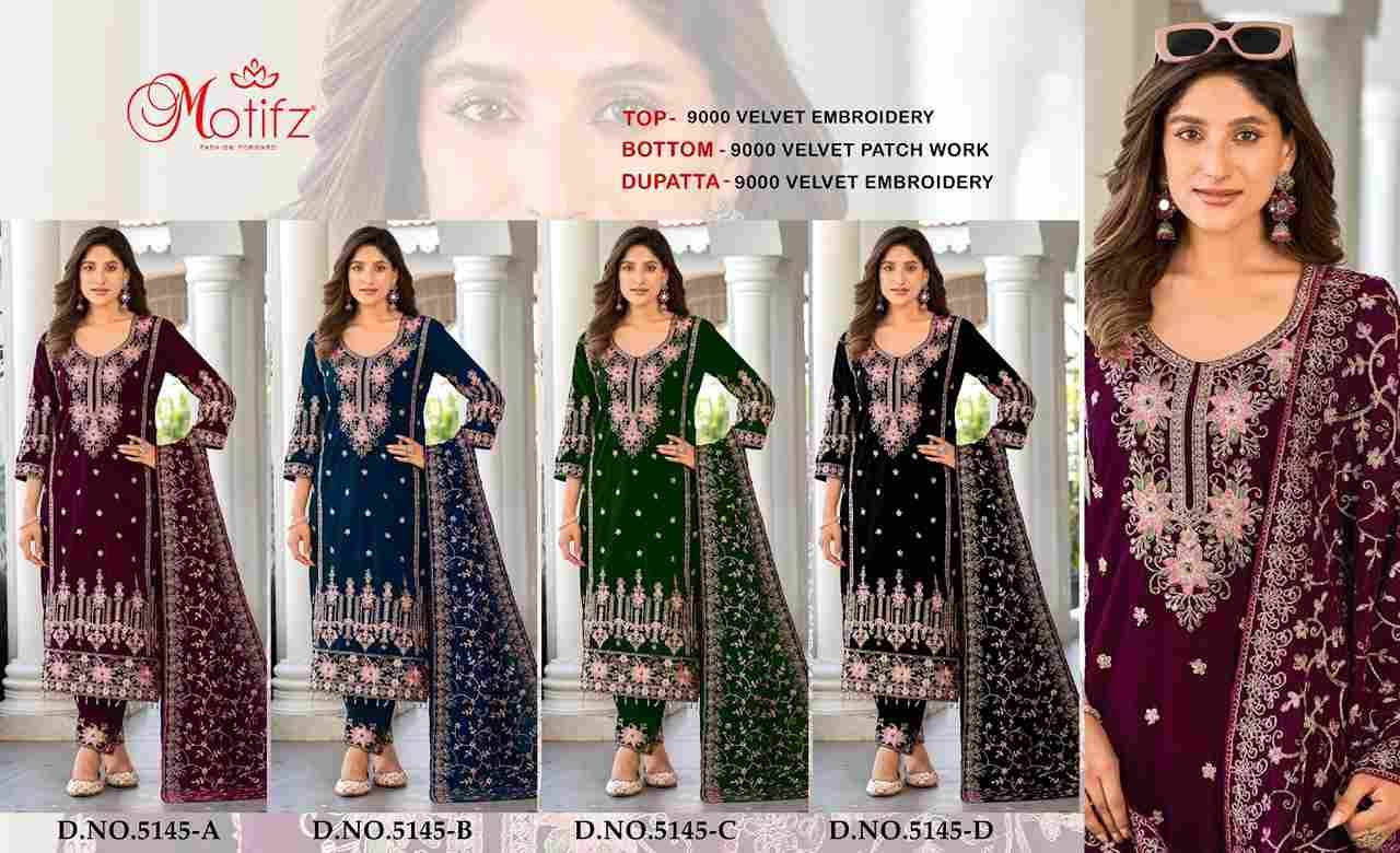Motifz Hit Design 5145 Colours By Motifz 5145-A To 5145-D Series Beautiful Pakistani Suits Colorful Stylish Fancy Casual Wear & Ethnic Wear Velvet Dresses At Wholesale Price