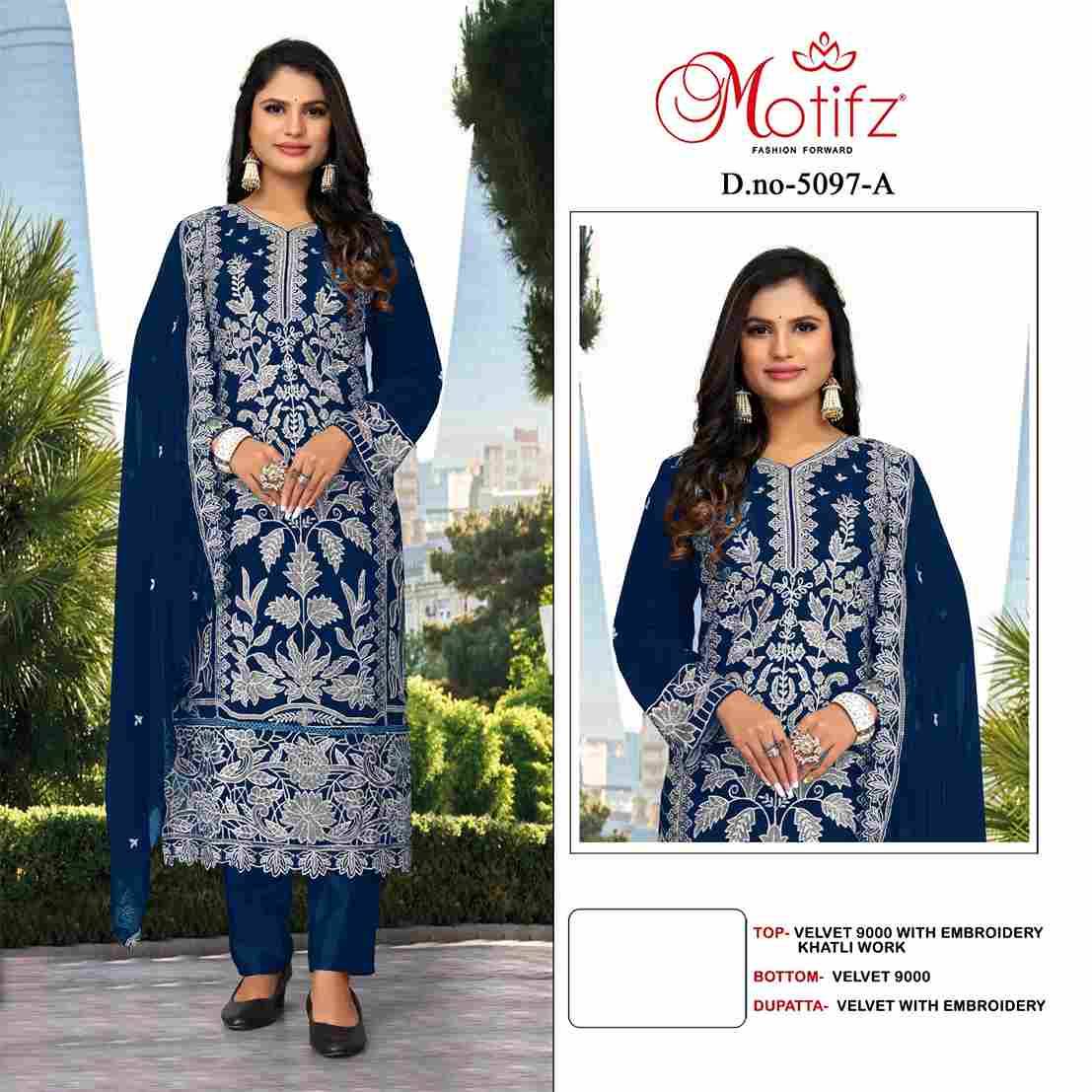 Motifz Hit Design 5097 Colours By Motifz 5097-A To 5097-D Series Beautiful Pakistani Suits Colorful Stylish Fancy Casual Wear & Ethnic Wear Velvet Dresses At Wholesale Price