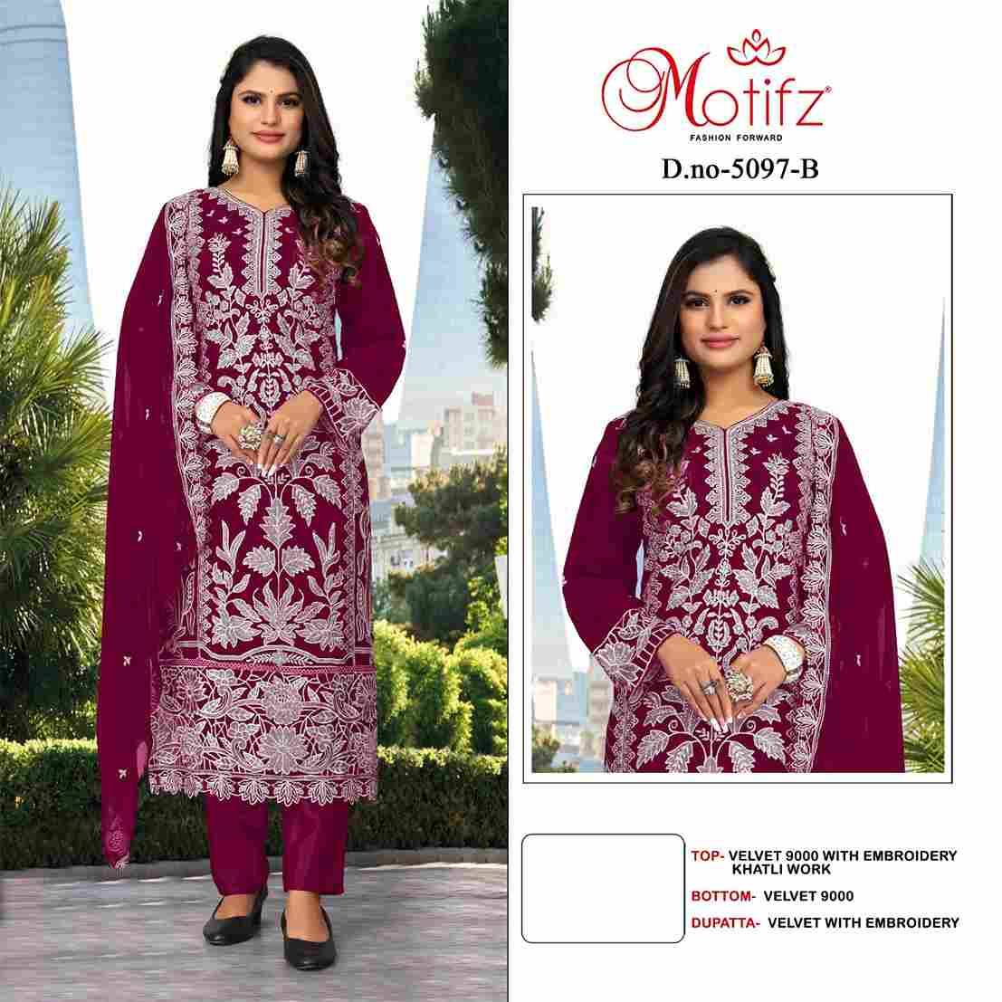 Motifz Hit Design 5097 Colours By Motifz 5097-A To 5097-D Series Beautiful Pakistani Suits Colorful Stylish Fancy Casual Wear & Ethnic Wear Velvet Dresses At Wholesale Price