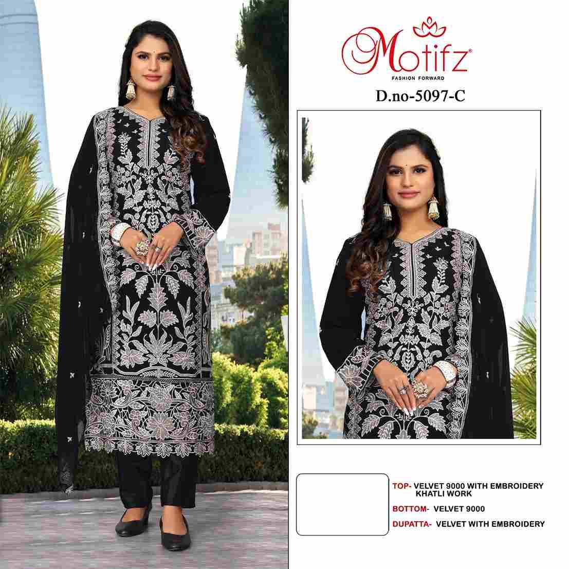 Motifz Hit Design 5097 Colours By Motifz 5097-A To 5097-D Series Beautiful Pakistani Suits Colorful Stylish Fancy Casual Wear & Ethnic Wear Velvet Dresses At Wholesale Price
