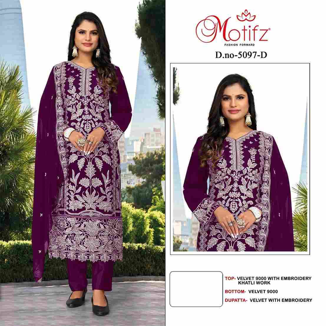 Motifz Hit Design 5097 Colours By Motifz 5097-A To 5097-D Series Beautiful Pakistani Suits Colorful Stylish Fancy Casual Wear & Ethnic Wear Velvet Dresses At Wholesale Price