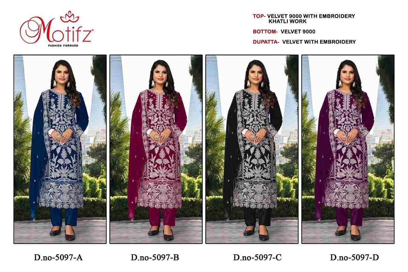 Motifz Hit Design 5097 Colours By Motifz 5097-A To 5097-D Series Beautiful Pakistani Suits Colorful Stylish Fancy Casual Wear & Ethnic Wear Velvet Dresses At Wholesale Price