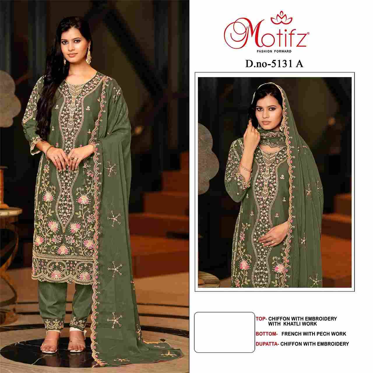 Motifz Hit Design 5131 Colours By Motifz 5131-A To 5131-D Series Beautiful Pakistani Suits Colorful Stylish Fancy Casual Wear & Ethnic Wear Chiffon Dresses At Wholesale Price