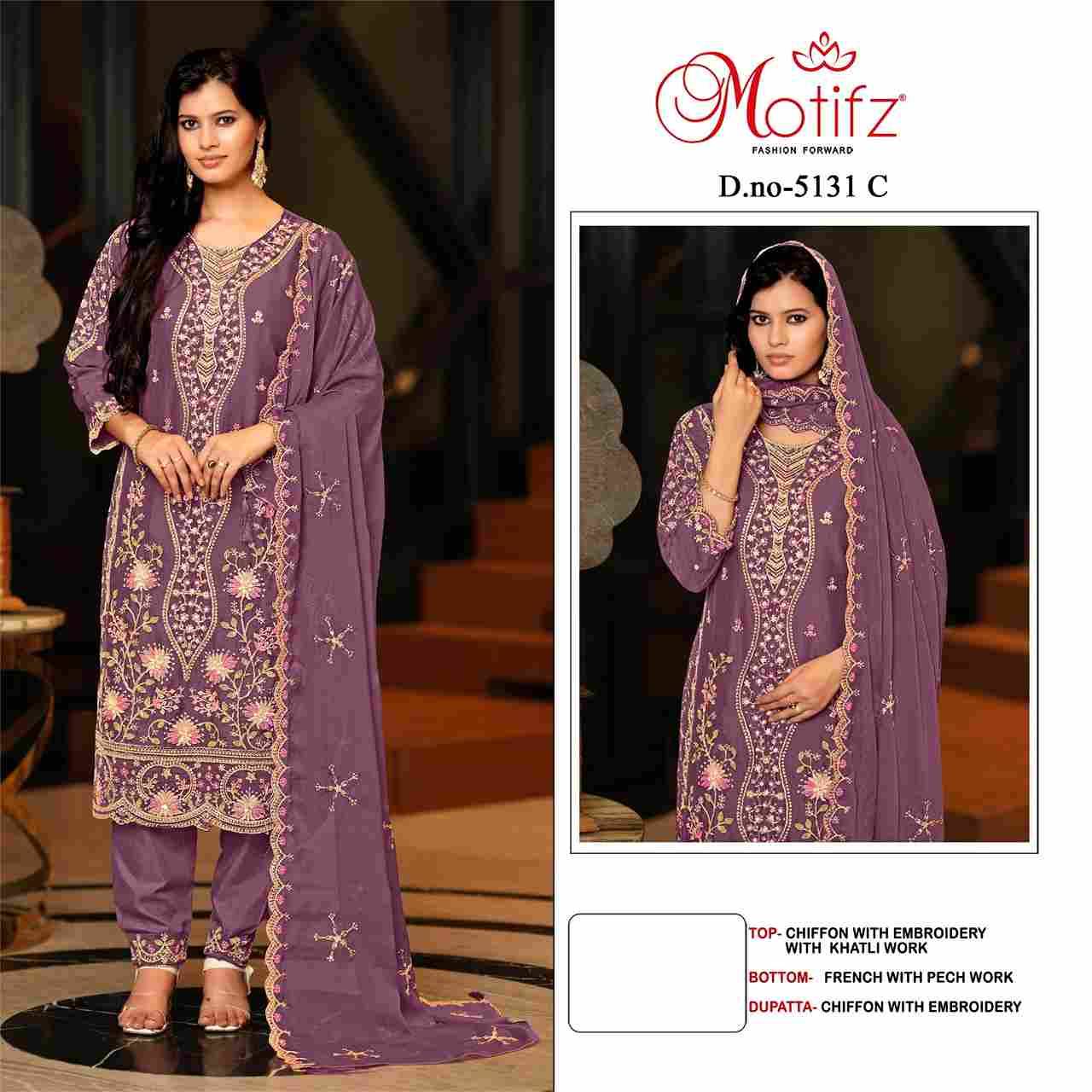 Motifz Hit Design 5131 Colours By Motifz 5131-A To 5131-D Series Beautiful Pakistani Suits Colorful Stylish Fancy Casual Wear & Ethnic Wear Chiffon Dresses At Wholesale Price