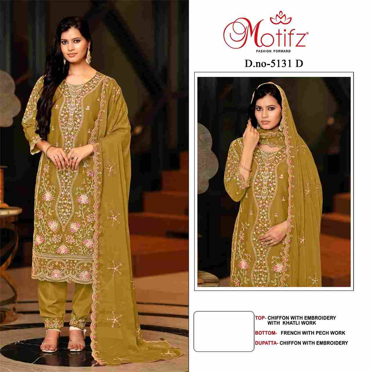 Motifz Hit Design 5131 Colours By Motifz 5131-A To 5131-D Series Beautiful Pakistani Suits Colorful Stylish Fancy Casual Wear & Ethnic Wear Chiffon Dresses At Wholesale Price
