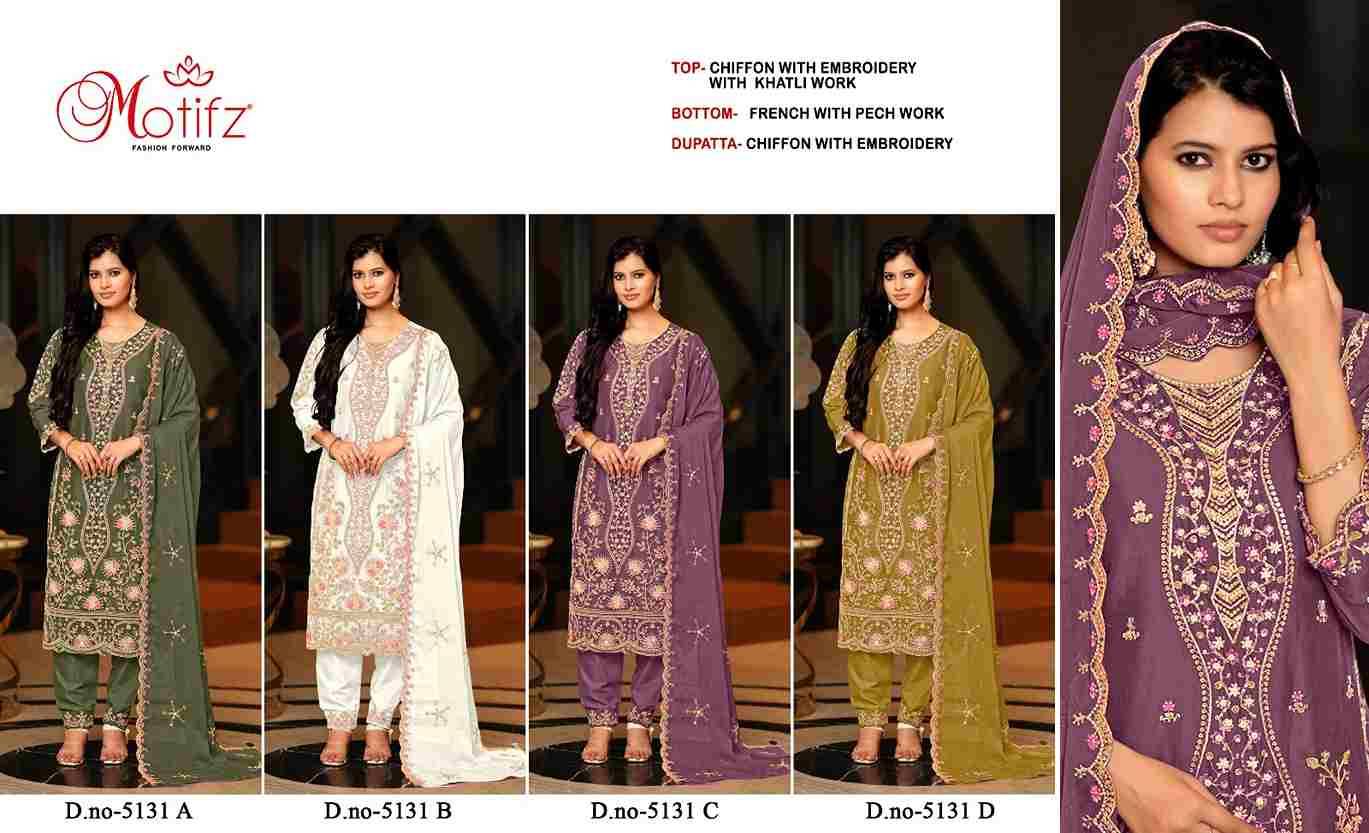 Motifz Hit Design 5131 Colours By Motifz 5131-A To 5131-D Series Beautiful Pakistani Suits Colorful Stylish Fancy Casual Wear & Ethnic Wear Chiffon Dresses At Wholesale Price
