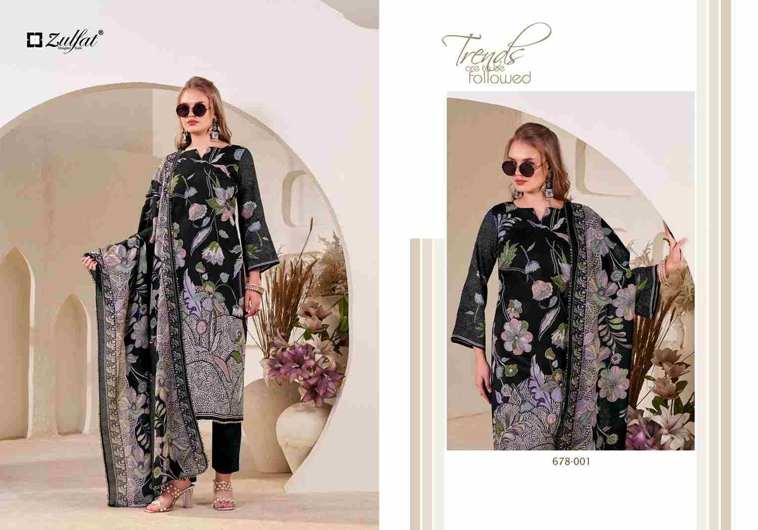 Nasreen By Zulfat 678-001 To 678-004 Series Beautiful Festive Suits Colorful Stylish Fancy Casual Wear & Ethnic Wear Pure Jam Cotton Satin With Embroidered Dresses At Wholesale Price