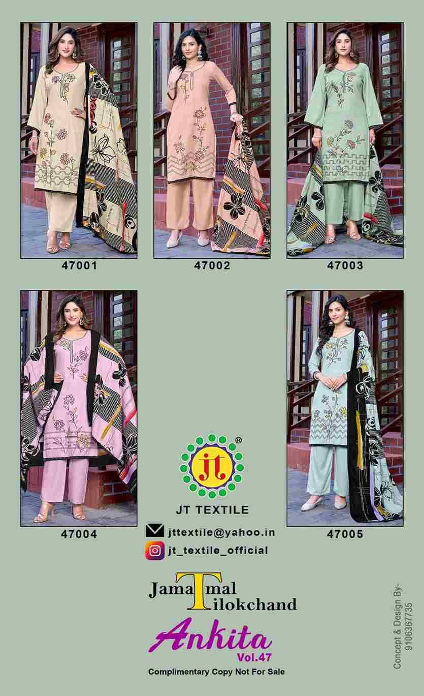 Ankita Vol-47 By JT 47001 To 47005 Series Beautiful Festive Suits Colorful Stylish Fancy Casual Wear & Ethnic Wear Rayon Dresses At Wholesale Price