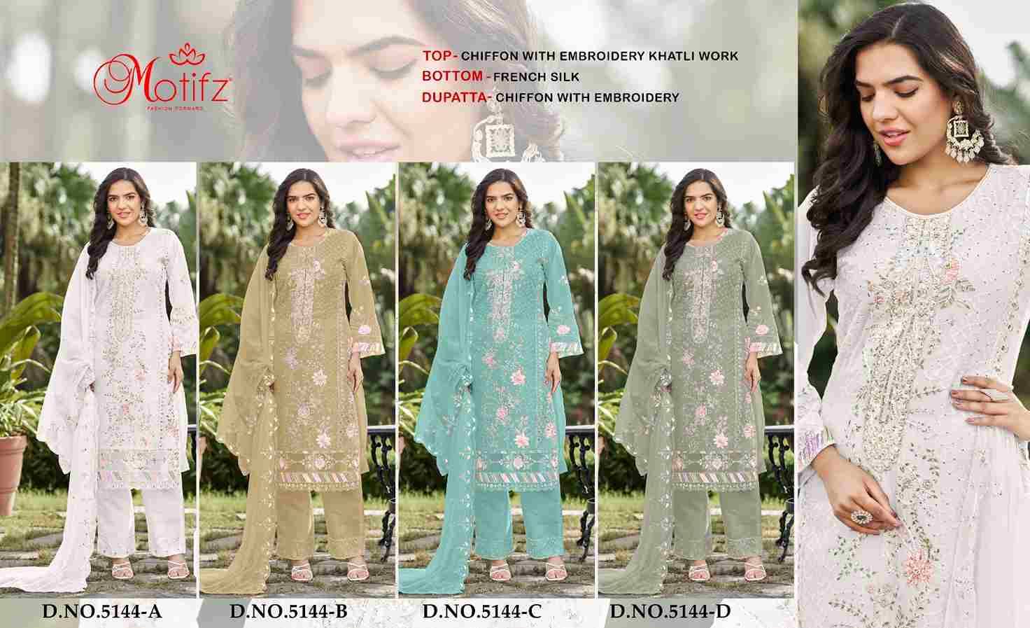 Motifz Hit Design 5144 Colours By Motifz 5144-A To 5144-D Series Beautiful Pakistani Suits Colorful Stylish Fancy Casual Wear & Ethnic Wear Chiffon Dresses At Wholesale Price