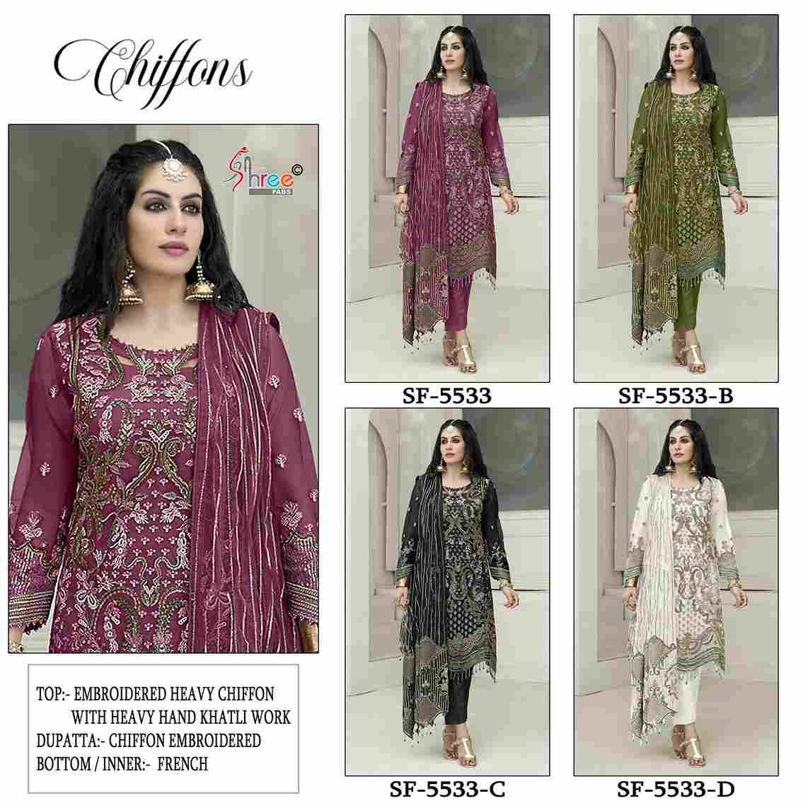 Shree Fabs Hit Design SF-5533 Colours By Shree Fabs SF-5533-A To SF-5533-D Series Beautiful Stylish Pakistani Suits Fancy Colorful Casual Wear & Ethnic Wear & Ready To Wear Chiffon Embroidery Dresses At Wholesale Price