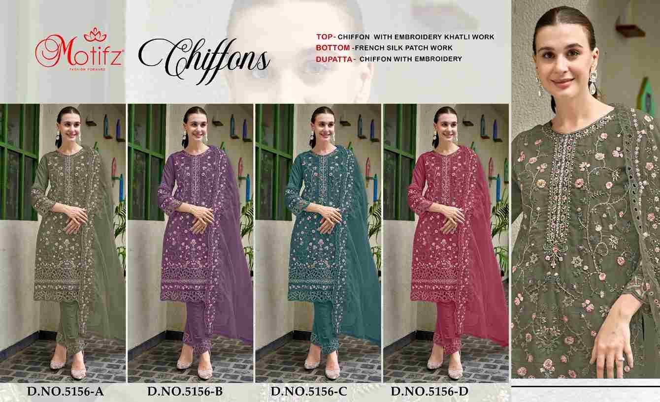 Motifz Hit Design 5156 Colours By Motifz 5156-A To 5156-D Series Beautiful Pakistani Suits Colorful Stylish Fancy Casual Wear & Ethnic Wear Chiffon Dresses At Wholesale Price