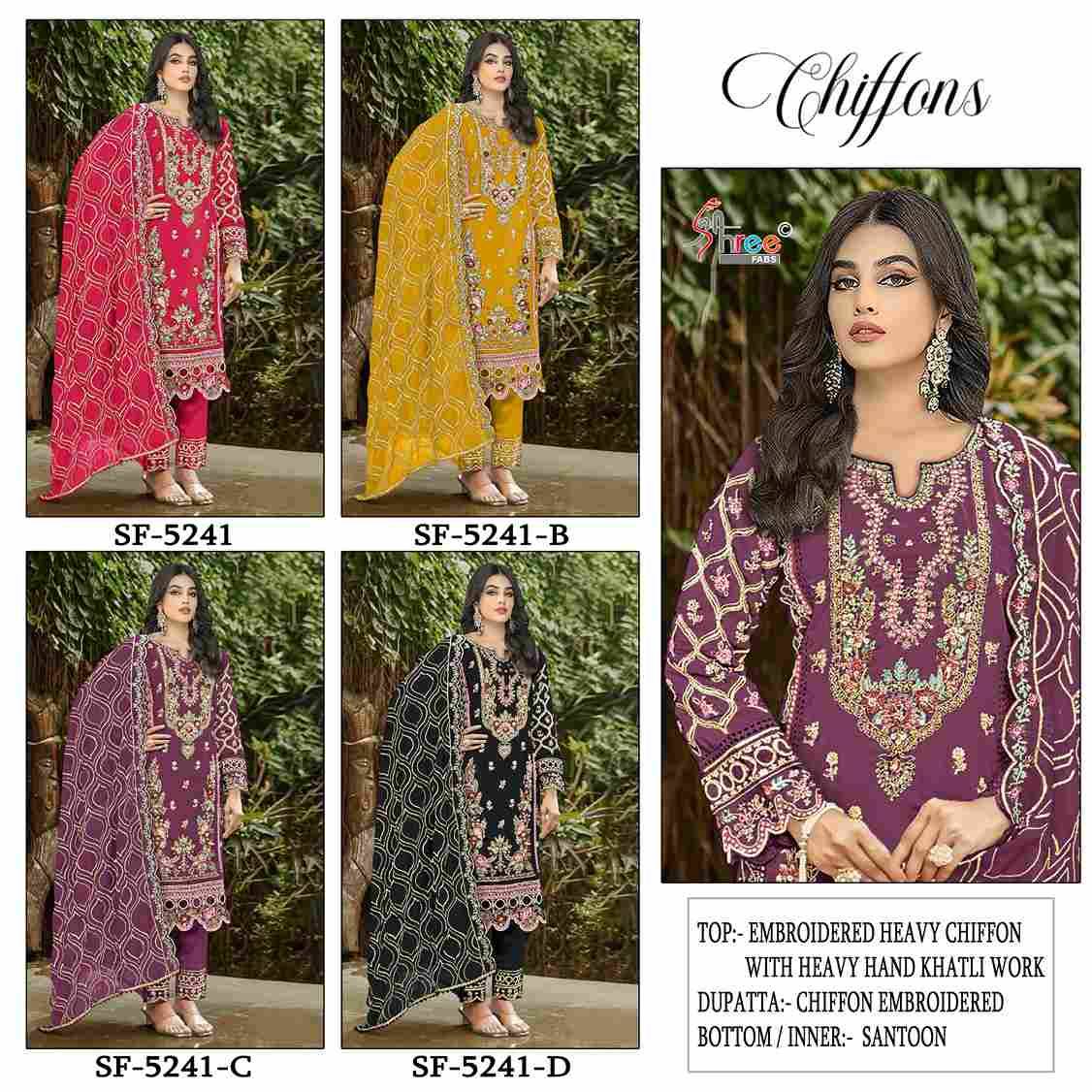 Shree Fabs Hit Design SF-5241 Colours By Shree Fabs SF-5241-A To SF-5241-D Series Beautiful Stylish Pakistani Suits Fancy Colorful Casual Wear & Ethnic Wear & Ready To Wear Chiffon Embroidery Dresses At Wholesale Price