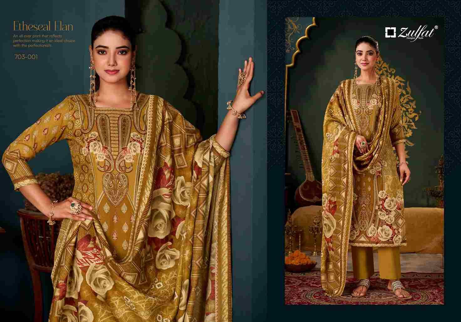Sameera By Zulfat 703-001 To 703-004 Series Beautiful Festive Suits Colorful Stylish Fancy Casual Wear & Ethnic Wear Pure Pashmina With Embroidered Dresses At Wholesale Price