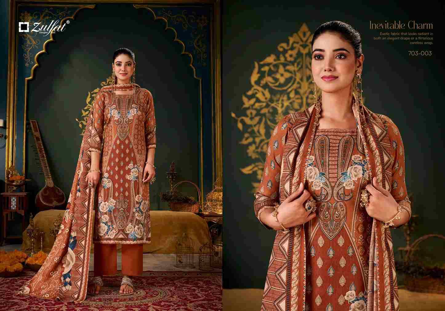 Sameera By Zulfat 703-001 To 703-004 Series Beautiful Festive Suits Colorful Stylish Fancy Casual Wear & Ethnic Wear Pure Pashmina With Embroidered Dresses At Wholesale Price