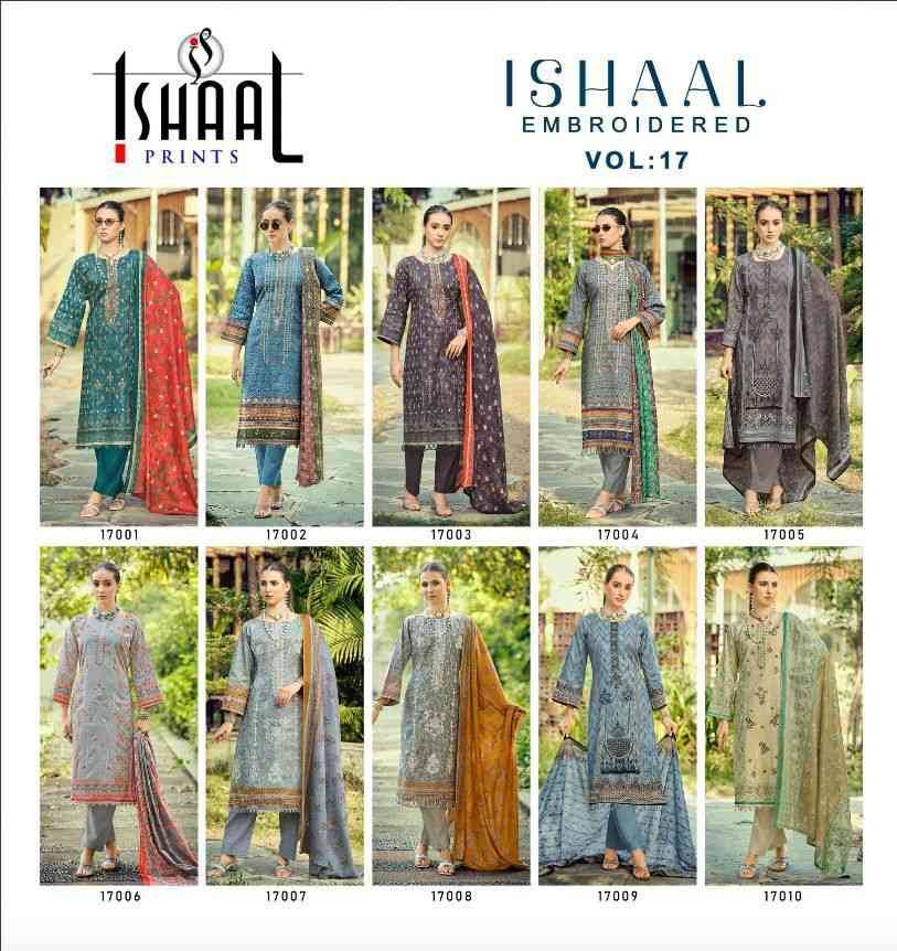 Embroidered Vol-17 By Ishaal Prints 17001 To 17010 Series Beautiful Suits Colorful Stylish Fancy Casual Wear & Ethnic Wear Pure Lawn Printed Dresses At Wholesale Price