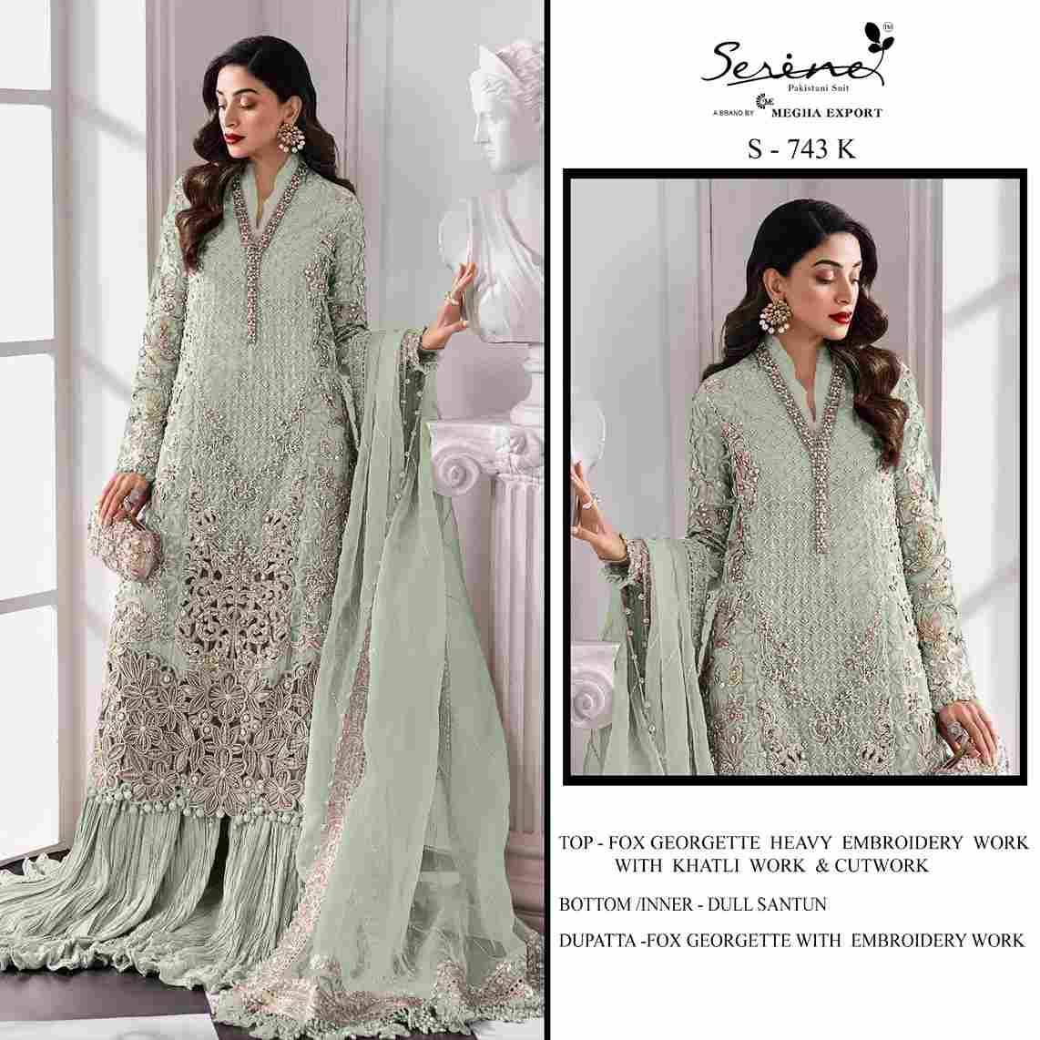 Serene Hit Design S-743 Colours Vol-3 By Serene S-743-I To S-743-L Series Designer Pakistani Suits Beautiful Fancy Colorful Stylish Party Wear & Occasional Wear Faux Georgette Embroidered Dresses At Wholesale Price