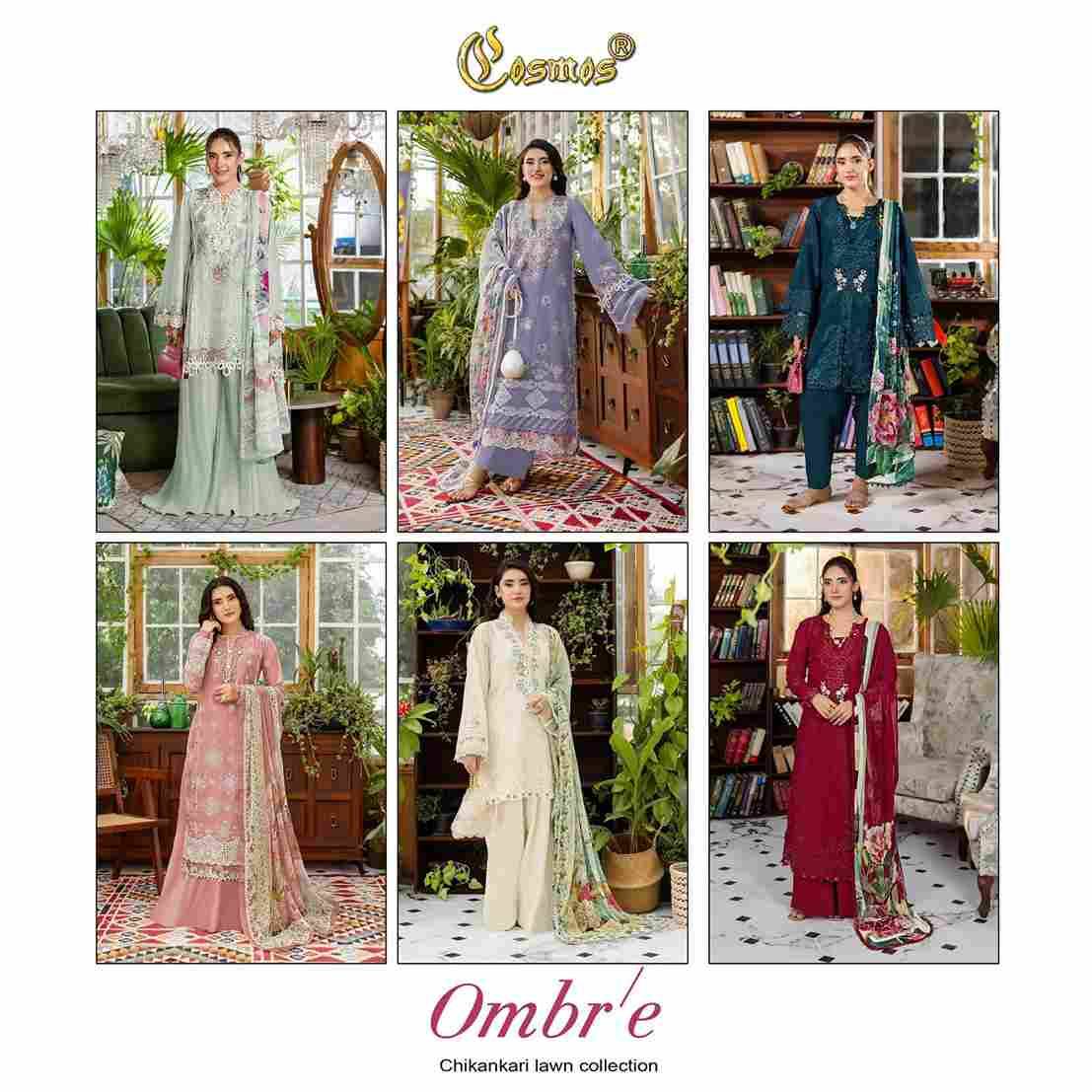 Ombre Chikankari Lawn Collection By Cosmos 1001 To 1006 Series Beautiful Pakistani Suits Colorful Stylish Fancy Casual Wear & Ethnic Wear Lawn Cotton Embroidered Dresses At Wholesale Price