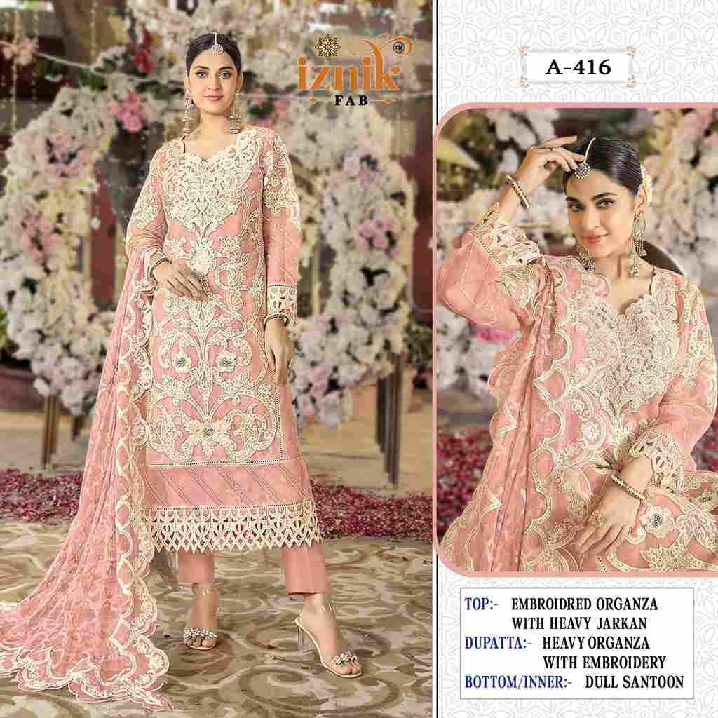 Iznik 416 Colours By Iznik Fab 416-A To 416-D Series Designer Pakistani Suits Beautiful Stylish Fancy Colorful Party Wear & Occasional Wear Organza With Embroidery Dresses At Wholesale Price